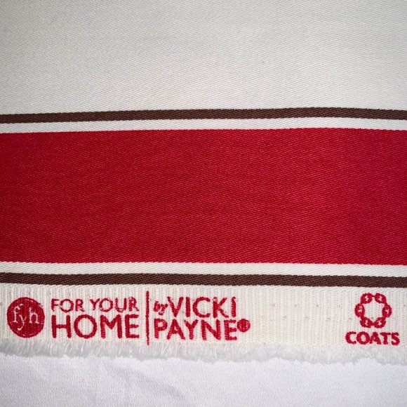 4.27 Yards Free Spirit Vicki Payne Pink Brown White Awning Cabana Stripe Fabric - Picture 3 of 4